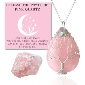 Eryi-Collier Bracelet En Pierre De Lune - Amour Lunaire - Fil Arbre De Vie Plaqué Platine/18 Carats Or Fait À La Main, Pendentifs En Forme De Lune/C?ur/Goutte D'eau En Cristal Naturel - Neuf