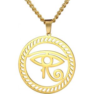 Kal-Oeil D'horus Ankh Collier Pour Femmes Hommes Acier Inoxydable Ancien Oeil D'horus Égyptien Avec Signe De Vie Égyptien Croix Ankh | Double Aile Collier Pendentif Amulette Bijoux - Neuf