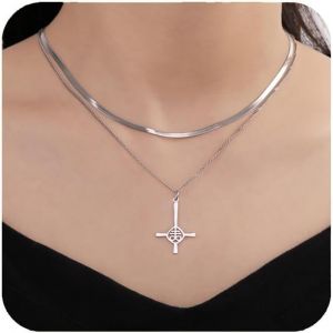 Kal-L&eacute;viathan Croix Collier Pour Femmes Hommes Couches Satanique Symbole Collier En Acier Inoxydable Croix Pendentif Satan &Eacute;glise Bijoux - Neuf