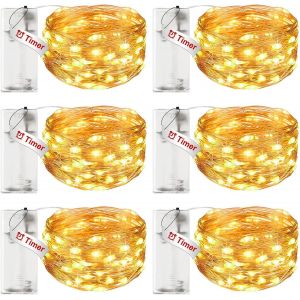 Lot De 6 Petite Guirlande Lumineuse À Pile Avec Minuteur,3m 30 Led Fil Cuivre Fairy Lights,Gguirlande Led À Pile (Piles Aa) Pour Fête,Noël,Halloween,Mariage,Décoration,Blanc Chaud - Neuf