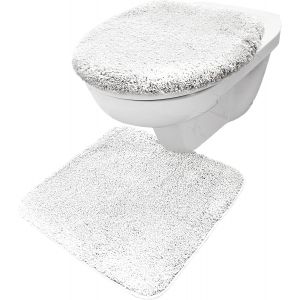 KAL-Lot De 2 Tapis De Wc 50 X 50 Cm - Housse D'Abattant De Wc 38 X 48 Cm - En Microfibre Douce - Antidérapant - Blanc - Neuf
