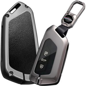 Étui de clé de voiture en cuir pour VW Golf 8 MK8 ID.3 ID.4 ID.5 Cupra Formentor pour Skoda Octavia A8 Enyaq Coque de protection en métal Porte-clés Accessoires.[H392] - Neuf