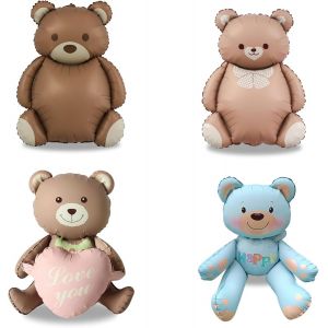 4 Nouveau Xxl Ballons Helium Ours, Ballons D'Anniversaire Ours De Diff&eacute;rentes Formes Geant, D&eacute;coration Anniversaire Garcon, Kit Ballon Marron Et Bleu Deco Fete Cadeau (D&eacute;co Ballon Fete Garcon) - Neuf