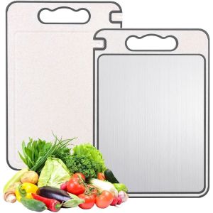 Planche &Agrave; D&eacute;couper En Titane Pour La Cuisine, 36.5x25cm Planche &Agrave; D&eacute;couper En Titane Pur Et En Paille De Bl&eacute; Pour La Viande Et Les L&eacute;gumes,Antid&eacute;rapante Et R&eacute;sistante Au Lave-Vaisselle - Neuf