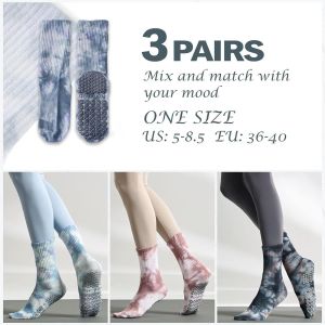 Lot De 3 Paires De Chaussettes De Yoga Antid&eacute;rapantes Pour Femmes, Chaussettes De Couleur N&eacute;buleuse, Chaussettes Pilates Antid&eacute;rapantes, Id&eacute;es Cadeaux D'hiver Pour Votre Meilleure Amie, F&ecirc;te - Neuf
