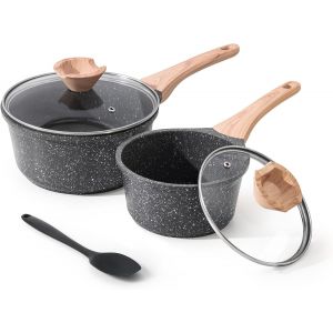 Subzonal-Lot De 2 Casseroles Induction 16/20 Cm Avec Couvercle, Antiadh&eacute;sif Effet Granit, Bec Verseur, Poign&eacute;e Isolante,Casserole Tout Feux Dont Induction, Sans Pfoa/Pfos - Neuf