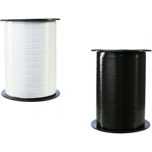 Kal-601729amzc - Un Lot De 2 Bobines De Ruban Bolduc Lisse - 500mx0,7 Cm - Emballage Cadeau, Accessoire De D&eacute;coration- Noir/Blanc - Neuf
