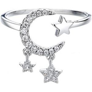 Kahfl-Bague Ouverte En Forme De Croissant De Lune Et D'&eacute;toile Pour Femmes Et Filles Avec Oxyde De Zirconium-R&eacute;glable-Empilable-Bague De Phalange-Cadeau D'anniversaire De Mariage-Saint-Valentin, - Neuf