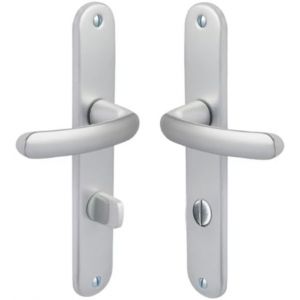 Set de Poign&eacute;e de Porte sur Petite Plaque Version Cl&eacute; L, Porte de Chambre, Bureau Entraxe 165 mm Syst&egrave;me de Pose Facile Aluminium R&eacute;sistant Finition Argent Garantie 2 Ans - Neuf