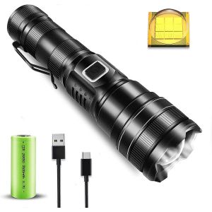 Lampe Torche Ultra-Puissante Et Extr&ecirc;mement Lumineuse Xhp90 Avec C&acirc;ble Usb-C, &Eacute;tanche Ip67, 5 Modes D'&eacute;clairage Pour Le Camping, La Chasse Et Les Situations D'urgence. - Neuf