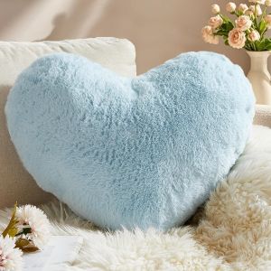 Cauc-Saint Valentin Coussin Coeur, Oreiller Coeur Bleu, Coussin Enfant Decoration Chambre Ado Fille, Coussin Peluche Doux, Coussin Lit, Petit Coussin De Canap&eacute;, Coussin Kawaii, 25 * 35cm - Neuf