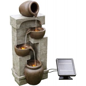 Nouvelhorizonstore-Fontaine De Jardin Cascade &iquest;&iquest;Nergie Solaire Pierre Amphore Batterie Et Led Marron Pt-Sf0001 - Neuf
