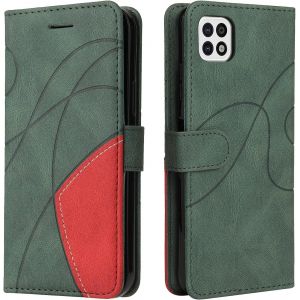 SJZG-Coque Pour Samsung Galaxy A22 5G, Etui En Cuir Pu Portefeuille Housse Fermeture Magn&eacute;tique Und Flip Protection Case Avec Antichoc Tpu, Etui &Agrave; Rabat, Fentes Pour Cartes (Vert) - Neuf