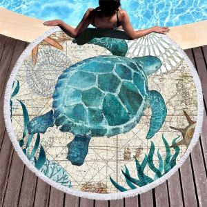 Les Tortues De Mer, Motif En Microfibre Rond De Serviette De Plage, Parfait Pour La Plage, Salle De Bain, Le Yoga, Le Camping Ou Le Pique-Nique, 150cm - Neuf