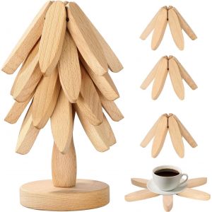 Jexnovashop-Ensemble De Dessous De Plat No&euml;l,Set Pliable Naturel Pour Cuisine,Ornement Multifonction-Support Pour Plats Chauds,Casseroles Et Bols (4 Pi&egrave;ces-H&ecirc;tre) - Neuf