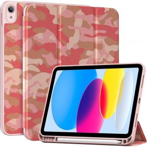 LORANKA-Coque pour iPad (A16) 11&egrave;me G&eacute;n&eacute;ration 11"" 2025 / iPad 10&egrave;me G&eacute;n&eacute;ration 10,9"" 2022 - avec Porte-Stylet, Arri&egrave;re Souple en TPU, Auto-R&eacute;veil/Sommeil -Rose Camouflage - Neuf