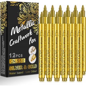 KALANKA-or Marquage acrylique stylo,marqueur pierre tombale Imperm&eacute;able, s&eacute;chage rapide, convient pour le bois, le m&eacute;tal, le verre, le tissu, la pierre, (12 pcs - Neuf