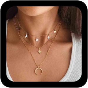 Kal-Boh&egrave;me Layered Moon Pendentif Collier Pav&eacute; Northstar Collier Cha&icirc;ne Star Moon Choker Collier &Eacute;toile Dor&eacute;e Dangle Collier Bijoux Pour Femmes Et Filles - Neuf