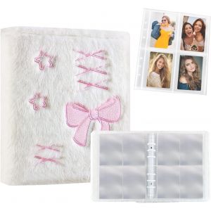 MAA-Album Photo Kpop - Photocard Holder- Album Photo Pochette - Organisateur De Carnets De Cartes A6 En Peluche Avec Noeud, 10 Feuilles 4 Pochettes Pour Albums Kpop Petits Collectionneurs De Cartes - Neuf