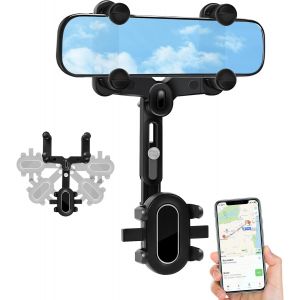 KALANKA-Support T&eacute;l&eacute;phone Voiture R&eacute;troviseur, Porte T&eacute;l&eacute;phone Voiture Rotatif &agrave; 360&deg; Flexible Support Telephone de Voiture R&eacute;tractable pour Smartphone de 4 &agrave; 7 Pouce - Neuf