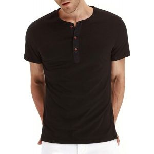 Subzonal-Tee Shirt Homme En Coton Henley Col Rond Avec Manches Courtes Et Longues Col Tunisien Et Boutons Pour Homme - Neuf