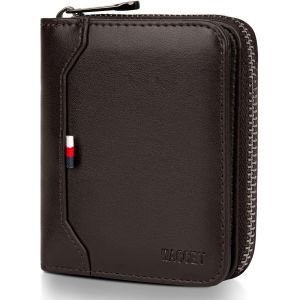 Portefeuille Homme Cuir Veritable, Portefeuille Pour Homme Avec Blocage Protection Rfid 17 Emplacements Cartes Grande Capacite Porte Monnaie Homme Cuir À Glissière Avec Boîte-Cadeau (Marron) - Neuf