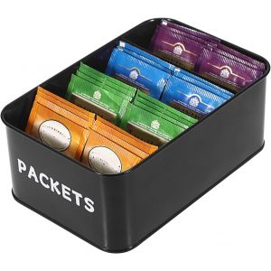 Bo&icirc;te De Rangement &Agrave; &Eacute;pices En M&eacute;tal Noir Avec 4 Compartiments Pour Sachets De Th&eacute; - Pour Dosettes De Caf&eacute; - M&eacute;lange D'&eacute;pices - Pour La Cuisine,La Salle &Agrave; Manger - 21 X 14 X 8 Cm - Neuf