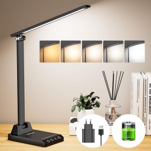 Jexnovashop-Lampe De Bureau Led, Lampe De Bureau Sans Fil Avec Batterie 2500 Mah, 5 Modes De Couleur 10 Niveaux De Luminosit&eacute;, Contr&ocirc;le Tactile Protection Des Yeux, Lampe De Chevet Avec Usb Et Foncti - Neuf