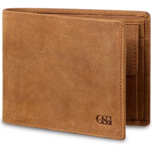 Gsg M23052 Portefeuille Vintage En Cuir V&eacute;ritable Pour Homme Avec Poche Pour Pi&egrave;ces De Monnaie,15 Emplacements Pour Cartes,Marron Clair,Vintage - Neuf