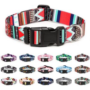 Eryi-Collier Pour Chien, Collier Classique En Nylon Réglable, Fleur, Océan, Forêt, Tribal Design, Tournesol, Flora, Léopard, Pour Petits, Moyens Et Grands Chiens (M, Tribal Rouge) - Neuf
