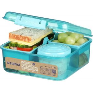 MEVRONISSHOP-Boîte bento Ocean Bound Plastic | Boîte à repas avec pot à yaourt/fruits | 1,25 L | Sans BPA et fabriqué à partir de plastique recyclé | sarcelle (pierre) | 1 pièce - Neuf