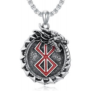 Berserk Collier En Argent Sterling 925 Avec Pendentif Dragon Berserker Cha&icirc;ne Amulette Berserk Bijoux Cadeaux Pour Homme Et Femme,Geeignet,Argent Sterling,Pas De Gemme - Neuf