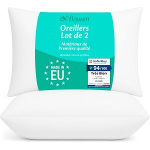 CAUC-Oreiller 40x70 Lot de 2 pour Le Lit Coussins pour Dormir et D&eacute;coratifs Antiallergiques Anti-Acariens et Rafraichissant Rectangulaire Taie d'oreiller Blanc en Microfibre Amovible et Lavable - Neuf