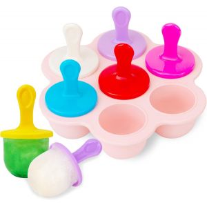 Eryi-Mini Moule À Glace Bébé, Popsicle Moules Diy Réutilisable, Ice Cream Moules À 7 Cavités, En 8 Tige En Plastique Colorés, Pour Popsicles, Crèmes Glacées, Nourriture Pour Bébé Etc (Rose) - Neuf