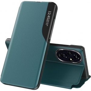 Kal-Coque En Cuir Pour Honor 200 Pro 5g (6.78" Inches) Fenêtre Latérale Flip Cuir Pu Holder Housse De Résistant Aux Rayures Et Aux Chocs Protection Case - Vert - Neuf