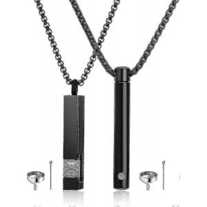 2 Pcs Urn Colliers Pour Cendres M&eacute;morial Cr&eacute;mation Urne Collier En Acier Inoxydable Noir - Neuf