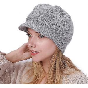 Femmes Chapeau Chaud D'hiver Crochet Tuque Tricot&eacute; Casquettes Avec Visi&egrave;re,Gris - Neuf