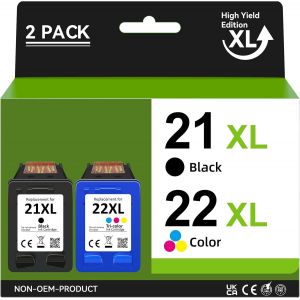TEPPA-21 22 Cartouche Remanufacturé d'encre Noir Couleur pour HP 21 XL 22 XL pour Imprimantes HP Deskjet 3910 3920 3930 PSC 1401 1402 1403 1406 OfficeJet 4315 5600 5610 FAX 1250 3180 PSC 1401 - Neuf