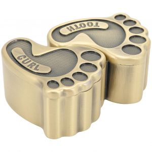 Bo&icirc;te De Rangement En M&eacute;tal Mignon Footshape Porte-Dents De B&eacute;b&eacute; Avec 2 Couvercles Pour Les Enfants Croissance Memorial Gift Jewelry Collection (Patine Verte) - Neuf