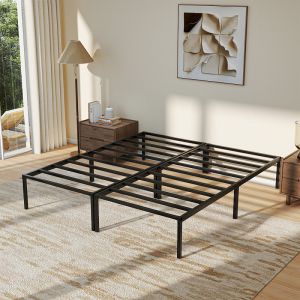 Cadre de lit en m&eacute;tal pliable 90x200cm 2pcs lit simple noir, structure stable avec pieds renforc&eacute;s charge maximale 160 kg - Neuf