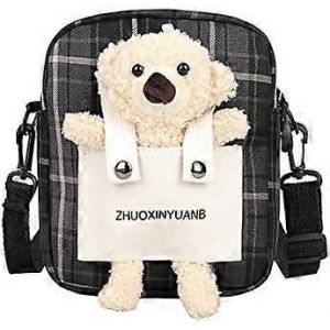 Ours mignon Plaid Sac Kawaii Ulzzang Japonais Coréen Messenger Petit Sac College Style Casual Sac à bandoulière (noir) - Neuf