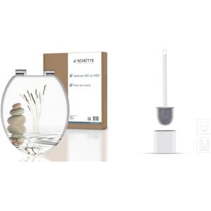 KAL-Abattant Wc Wellness En Mdf Avec Frein De Chute Blanc Très Grande Résistance Au Poids & Ibergrif Brosse Wc Silicone Plate- Brosse Toilette Et Supports, Anti-Goutte, Antibactérienne - Neuf
