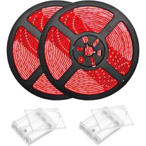 Led Ruban,Bande Led,5050 Ip65 Étanche Bande 2x1m/30 Led Avec Boite À Pile Kit Bande Lumineuse Flexible Peut-Découpé Clignotant Au Néon Decor Rubans Pour Meuble,Escalier,Chambre,Cuisine-Rouge - Neuf