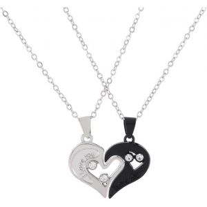 Kal-Parure Bijoux Couple 2 Pièces Collier Magnétique Couples Puzzle Amour Coeur Collier Amitié Séparable Noir Blanc Personnalisé Amoureux Chaîne Cadeau Pour Couple - Neuf