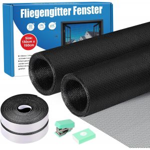 2 Pièce Moustiquaire Fenetre, 130X150cm Toile Moustiquaire Sans Percage Fibre de Verre, Filet anti Moustique a decouper, Tissu Moustique Fenêtre Chat avec Velcro (Noir) - Neuf