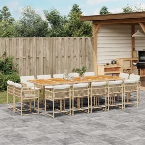 Prolenta Premium - Ensemble À Manger De Jardin Et Coussins 15 Pcs Beige - Neuf
