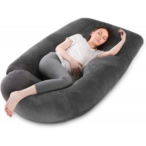 Kalanka-Coussin De Grossesse - Oreiller De Grossesse Pour Femme Enceinte En Forme De J Pour Dormir - Coussin D'allaitement Et Coussin De Maternit&eacute; Avec Housse Lavable - Velours(Gris Fonc&eacute;) - Neuf