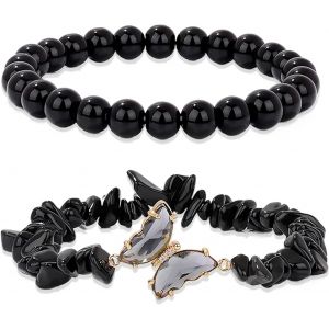 Eryi-2pcs Bracelet Pierre Naturelle Femme,8mm Pierres Bracelet Irrégulier En Pierre Papillon Bracelet En Cristal Élastique Homme Bracelet En Pierre Irrégulière Yoga Méditation - Neuf