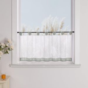 Rideau Brise-bise 1 pièce, Voilage Transparent avec Passants, Salle de Bain, Cuisine, Balcon, Style Classique, Gris, HxL 30x90cm - Neuf