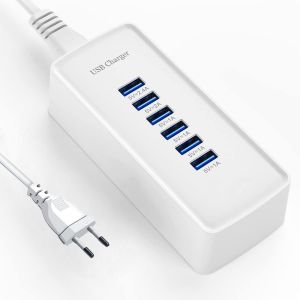 Chargeur Rapide Usb,Station De Charge Portable 6 Ports Pour Divers Appareils,Compatible Avec Les Chargeurs Usb Pour Iphone Ipad,Samsung,Google,Xiaomi,Huawei,Etc. - Neuf